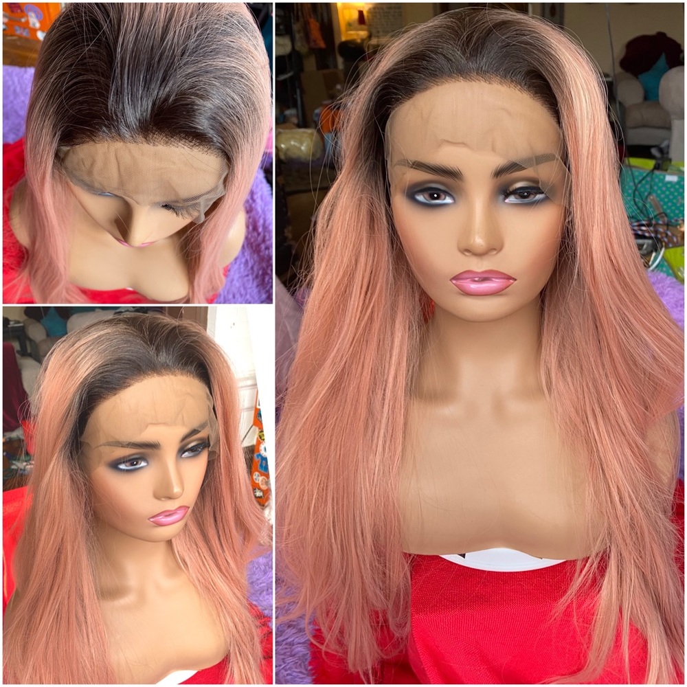 Peachy pink lace front wig